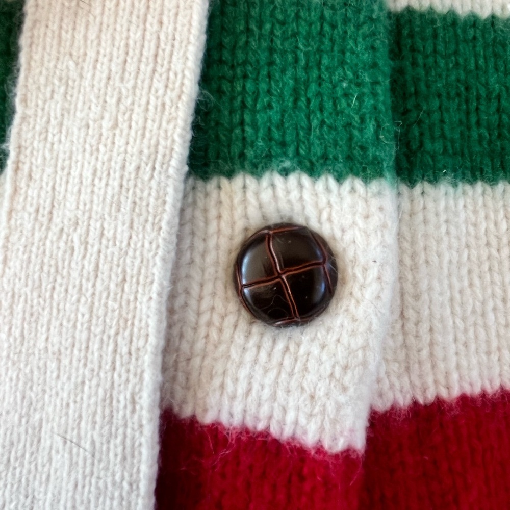 Liz Claiborne Vtg lambs wool blend tie waist sweater, Hudson Bay stripe design - Picture 4 of 16